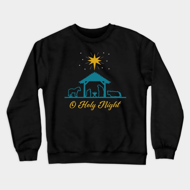 O Holy Night Nativity Scene Christmas Crewneck Sweatshirt by Space Cadet Tees